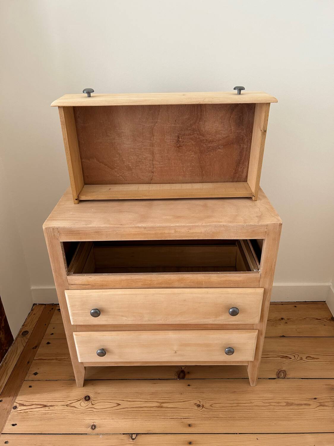 Vintage raw wood chest of drawers
