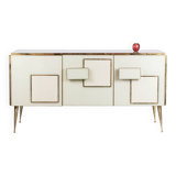 Geometric sideboard in glass and gilded brass. Contemporary Italian work.