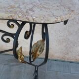 Art Deco wrought iron console with marble