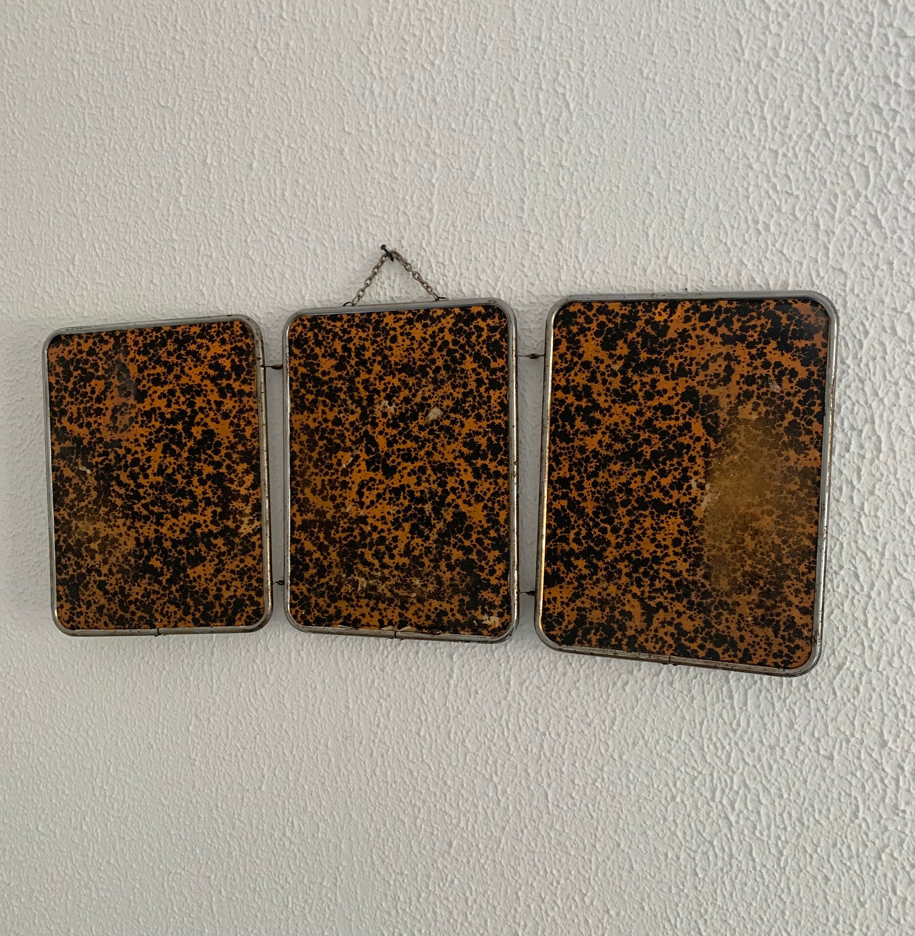 Vintage mirror triptych barber ink stain, 1950, 24 x 56 cm