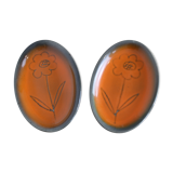 Set of 2 ceramic aperitif cups Niedervillers Calut, mid century, orange flowers