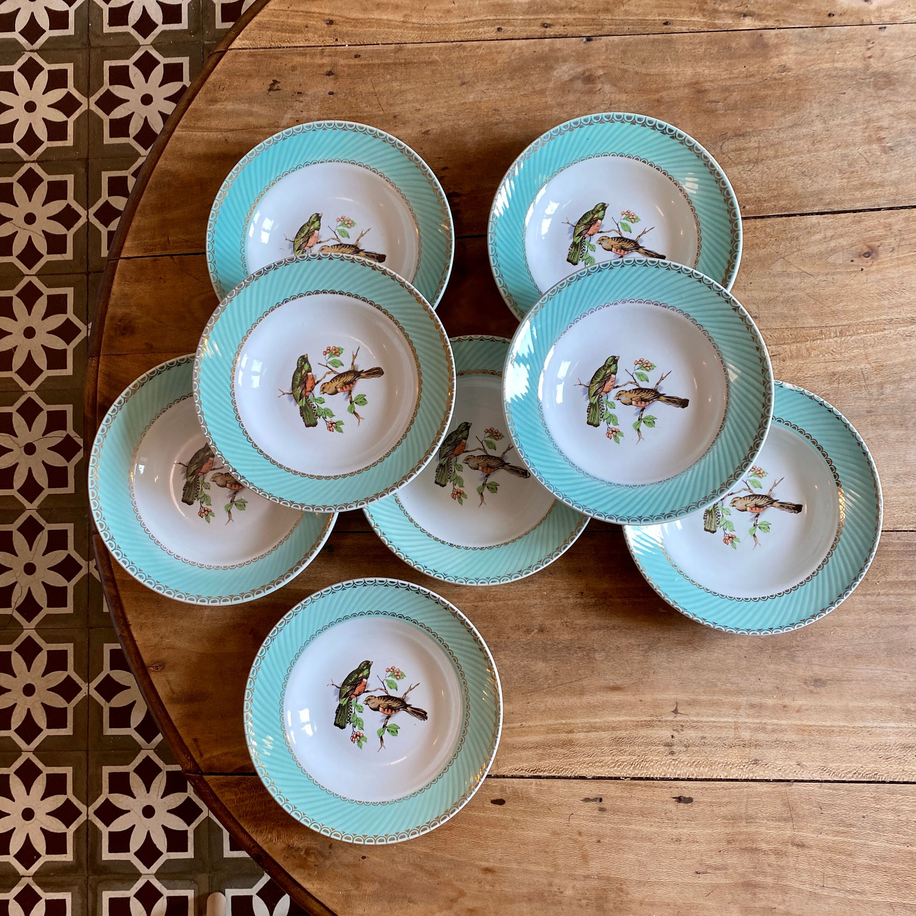 Set of 8 hollow plates vinatge with bird decorations