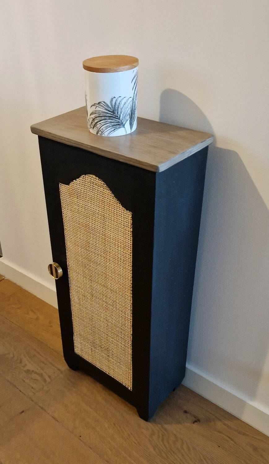 Wooden chest with caning
