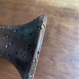 Brown enamelled terracotta candle holder