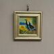 Mid-Century Oil on Panel – “ Birds” by Unknown, Vintage & Framed 11 × 11 cm
