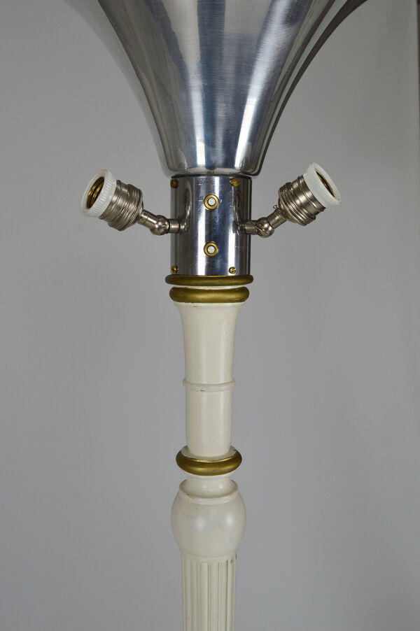 Lampadaire Art Déco en bois peint blanc et doré, 1925