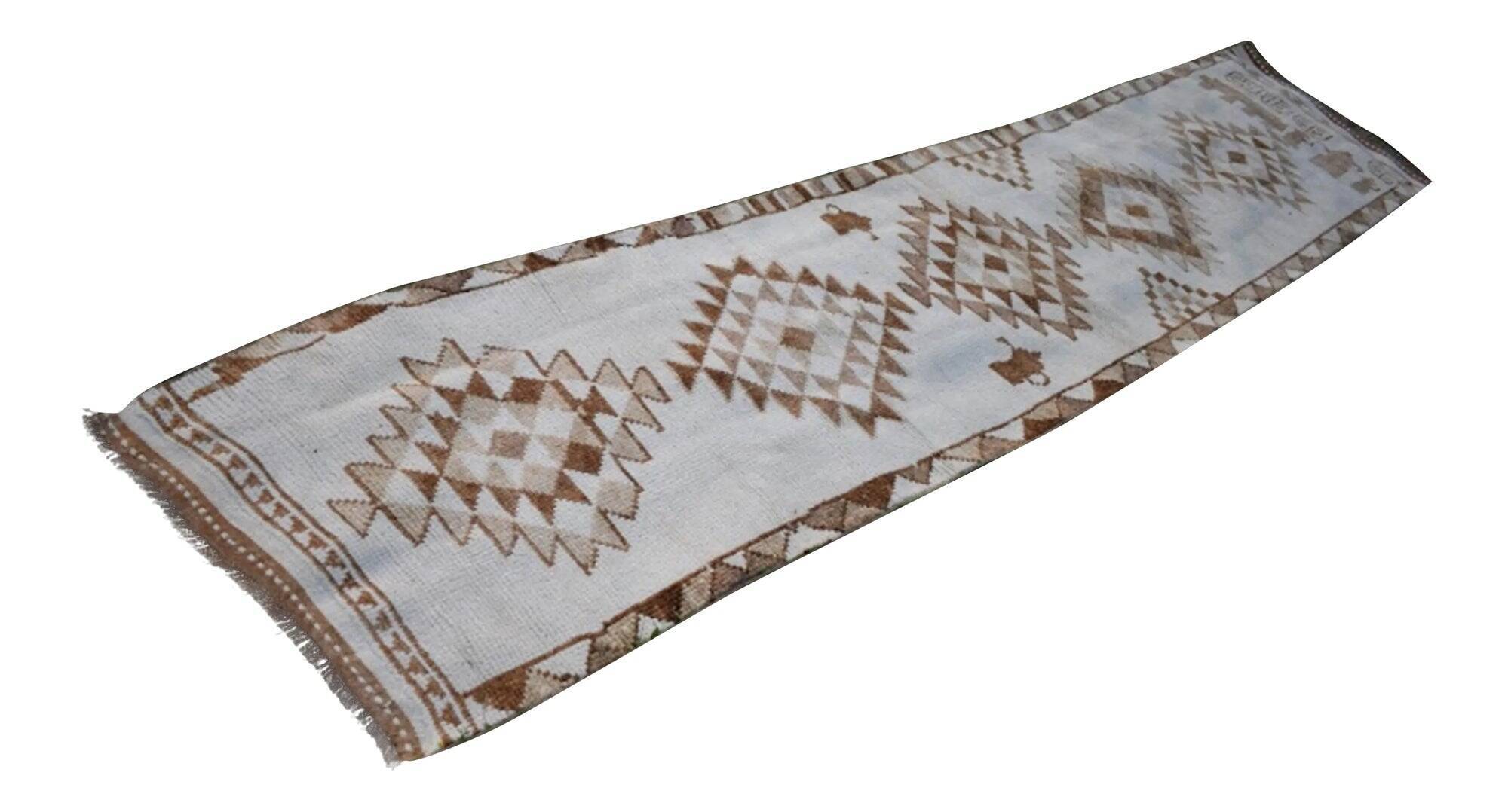 Vintage Turkish hallway rug 90x404 cm