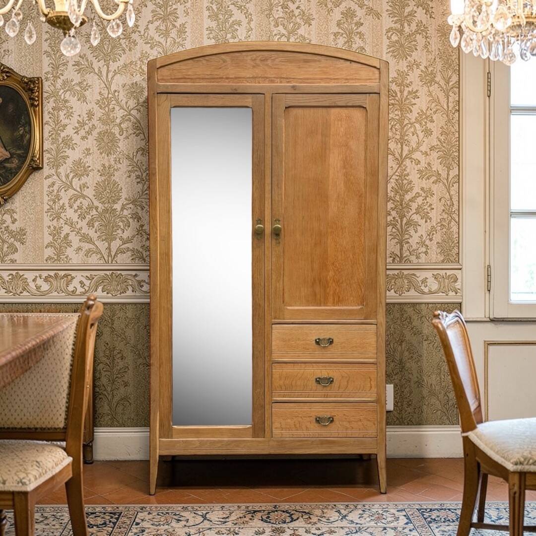 Parisian hotel wardrobe in solid raw oak, 1920.