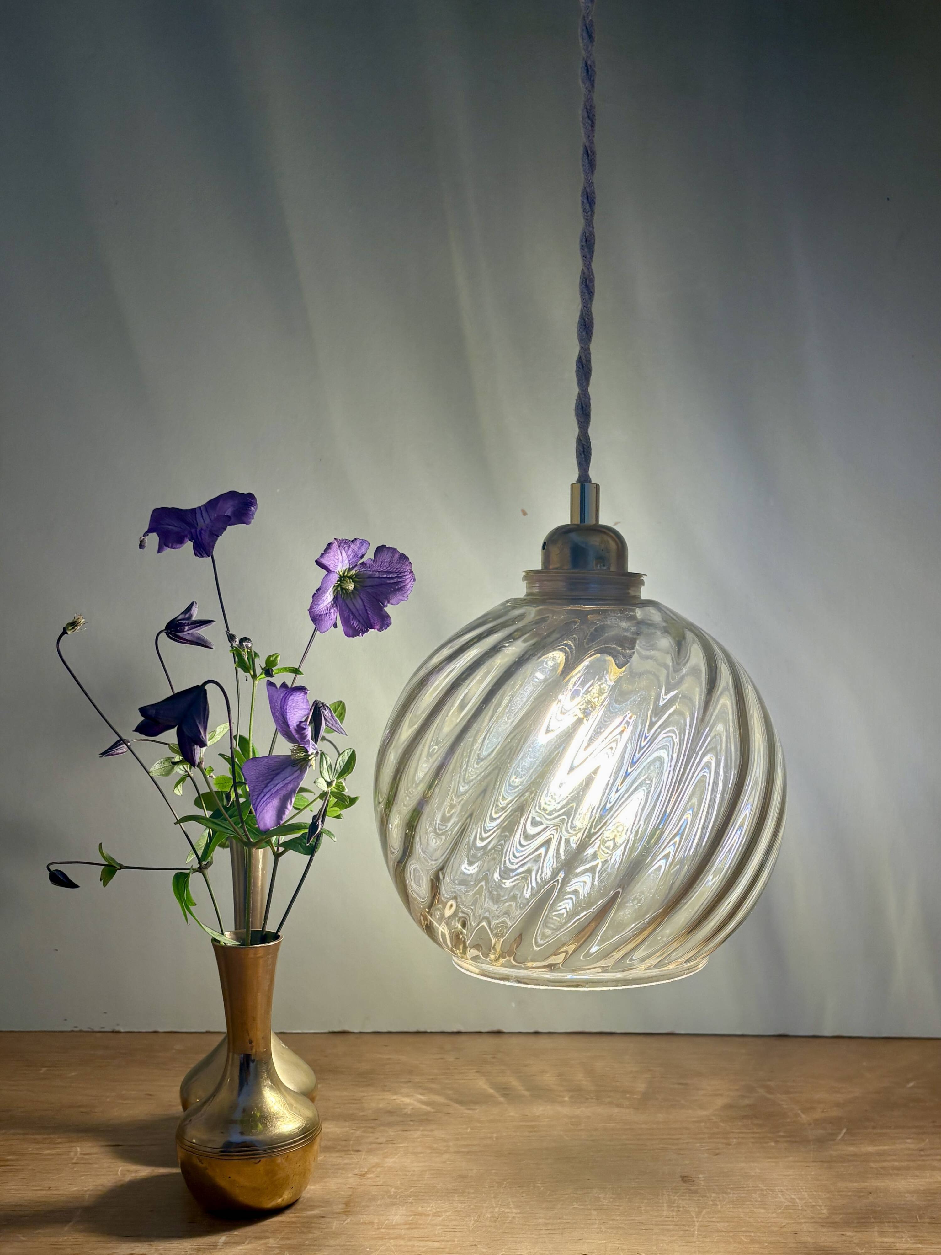 Vintage amber glass globe pendant light