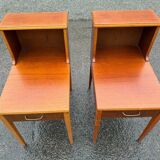 Set of 2 Scandinavian teak bedside tables with double tops, 1965