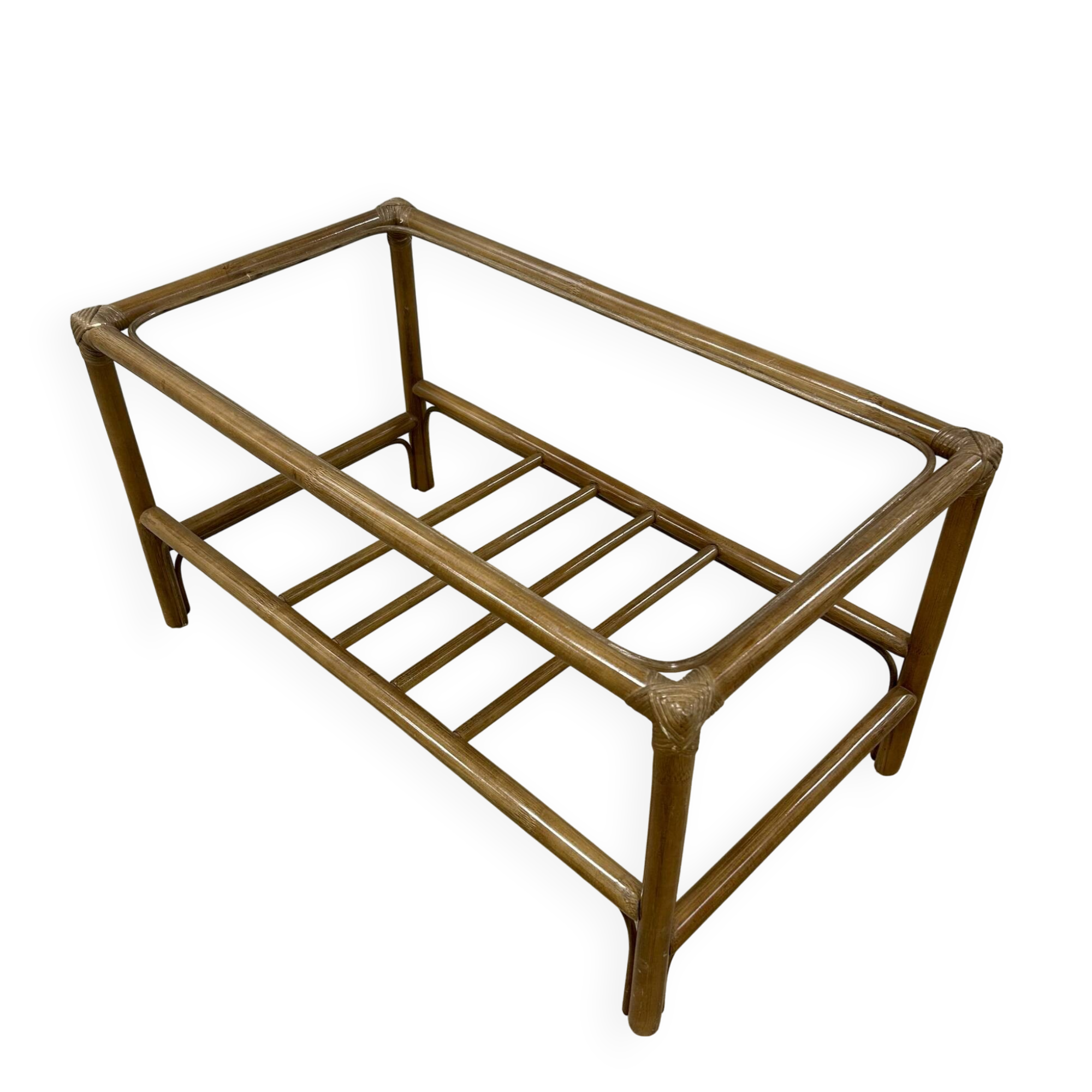 Vintage rattan coffee table (without glass) from the 1970s.