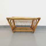 Vintage coffee table in smoked glass and rattan from the 70s