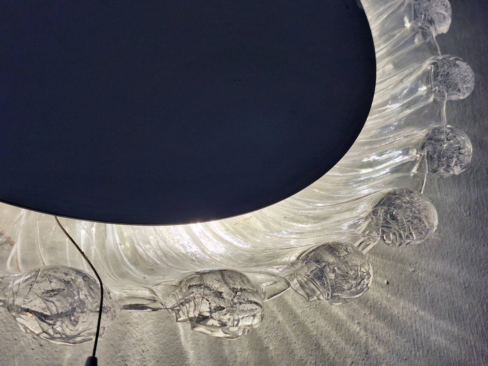 Large circular Boho wall lights with mirror in melted ice acrylic, 1970s