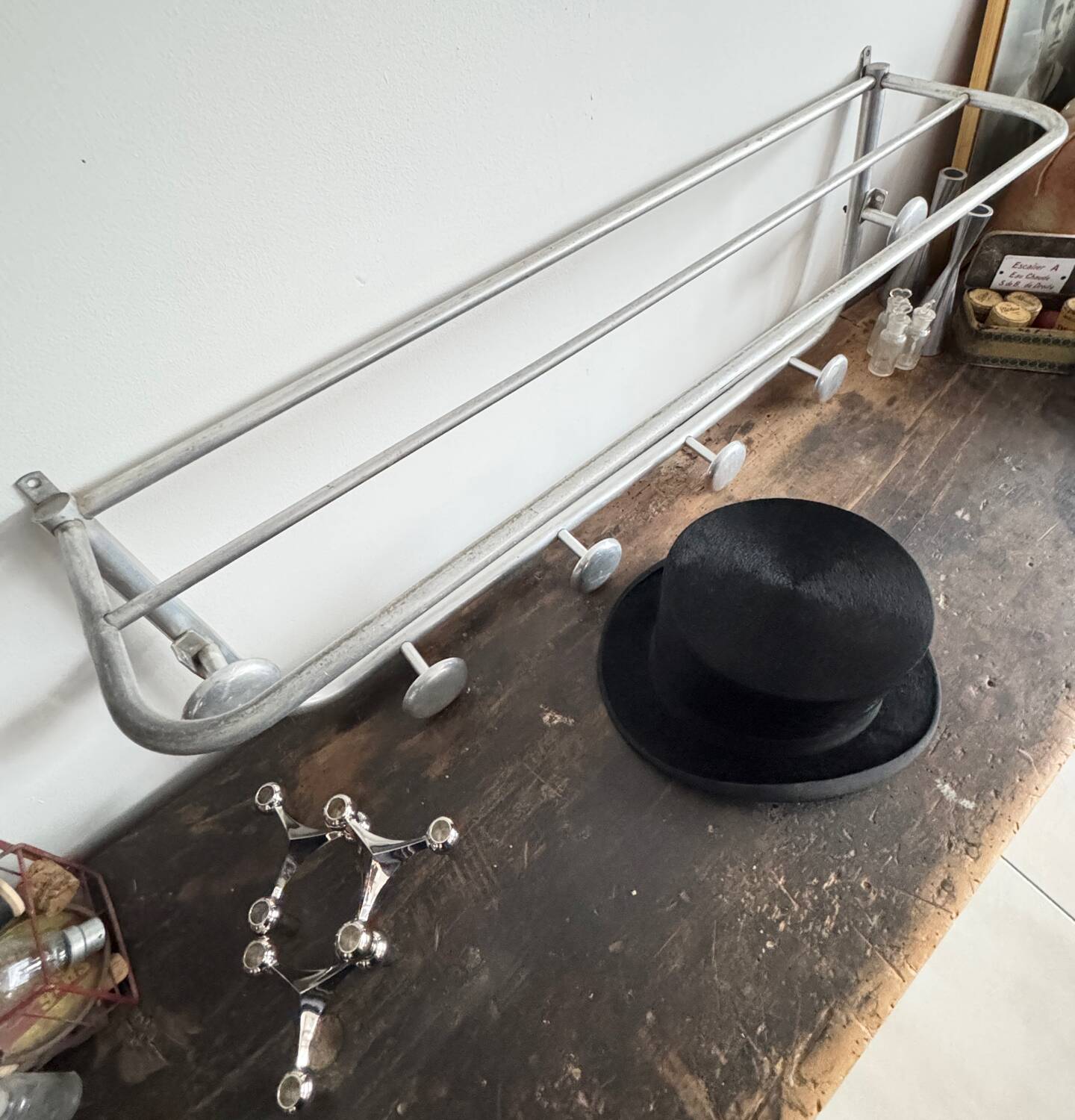 Vintage wall-mounted aluminum coat rack