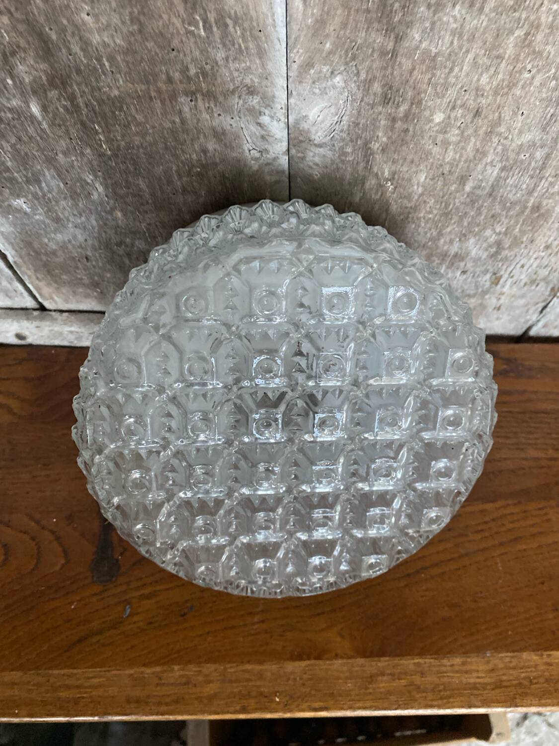 Antique Ceiling Light Sconce Molded Glass + Metal Support 70s Vintage #B793