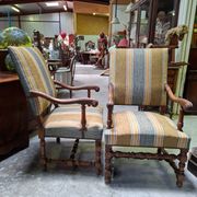 Pair of walnut armchairs – Louis XIII style – Turned and carved wood - X