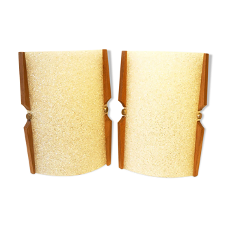 Pair of perspex and wood appliques 1960