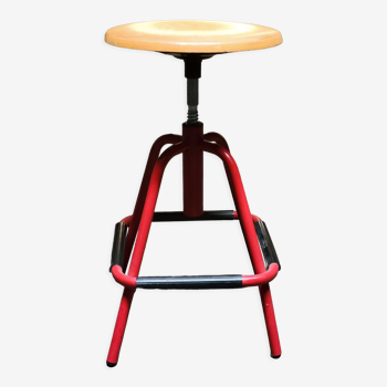 Red stool with industrial vintage screw 80s