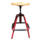 Red stool with industrial vintage screw 80s