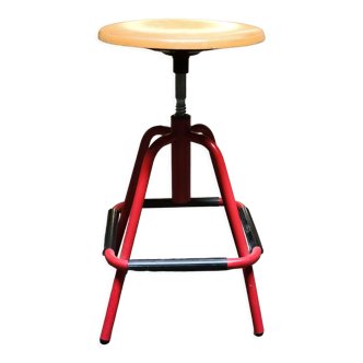 Tabouret rouge à vis vintage industriel années 80