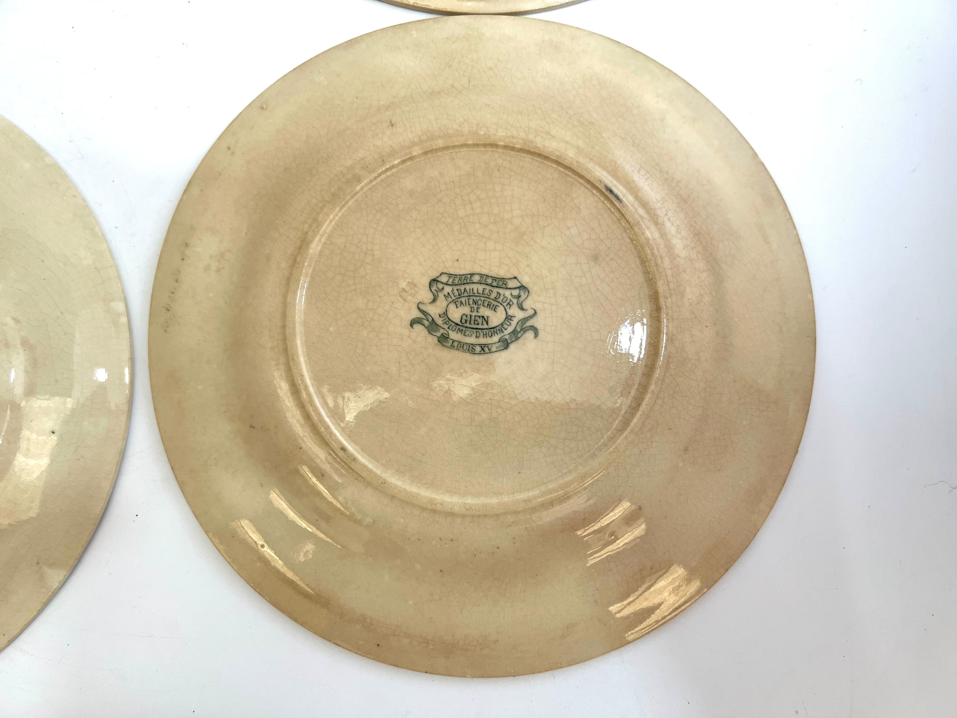 Old dessert plates Gien model Louis XV iron earth