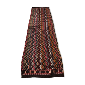 Traditional turkish kilim rug runner , vintage turkish wool country home kelim runner 310 x 80 cm