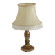 Vintage French Round Brass and Onyx Table Lamp With Cream Fringed Shade
