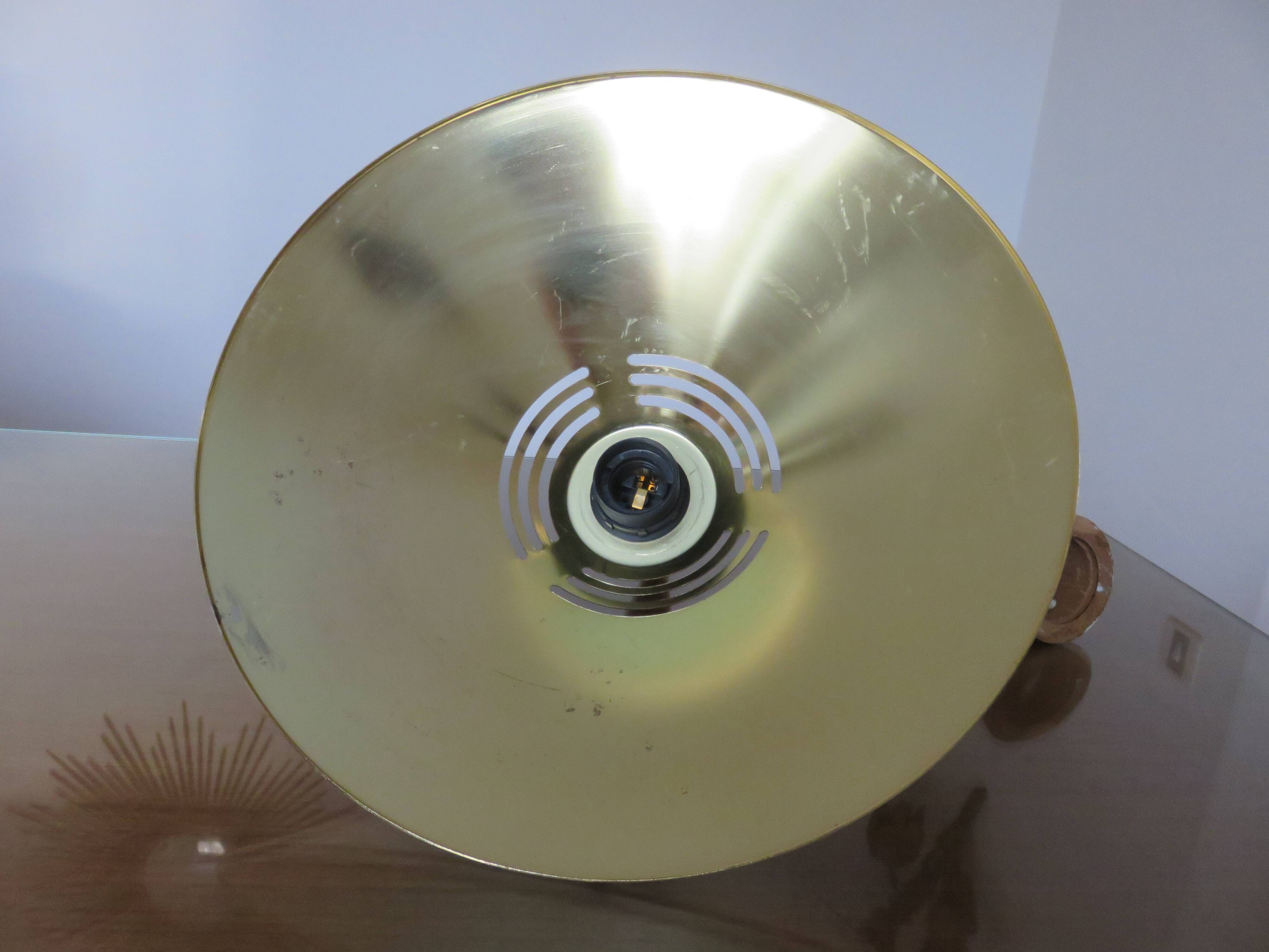Scandinavian teak and gold metal pendant light from the 70s