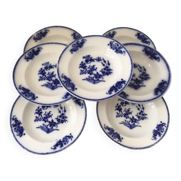Set of 7 soup plates, Grand Bouquet Boch-Frères Keramis, 19th century