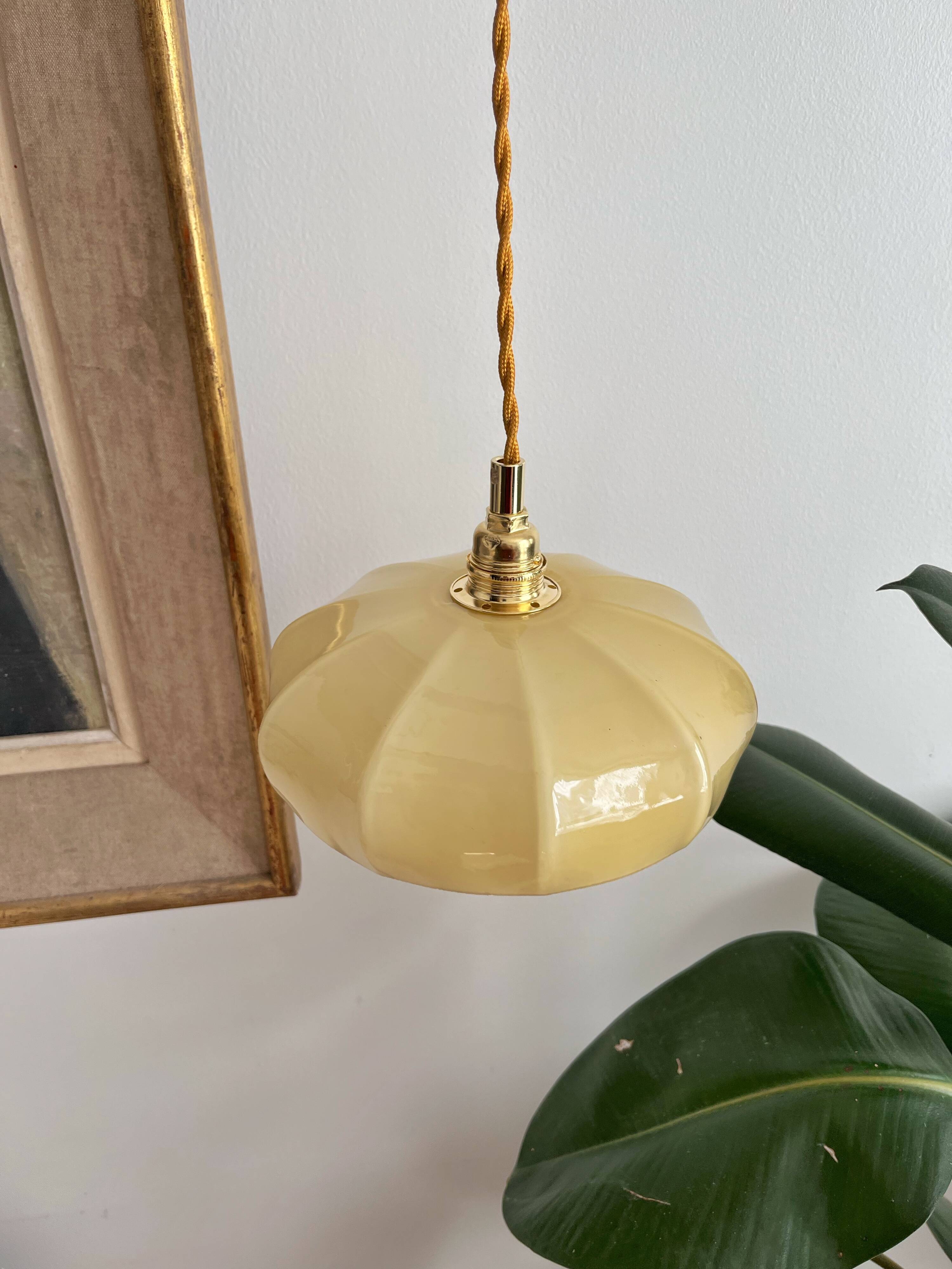 Medium size yellow opaline pendant light