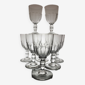 8 19th century crystal water/wine glasses Gondola shape flat ribs