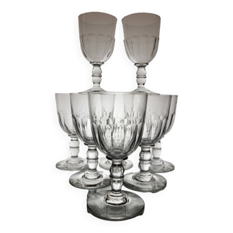 8 19th century crystal water/wine glasses Gondola shape flat ribs