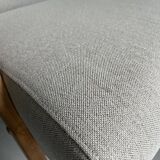 Vintage Mid Century Modern Armchair: Grey Fabric & Beech Wood Frame