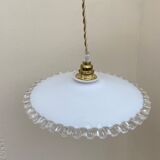Vintage pendant lamp in serrated white opaline