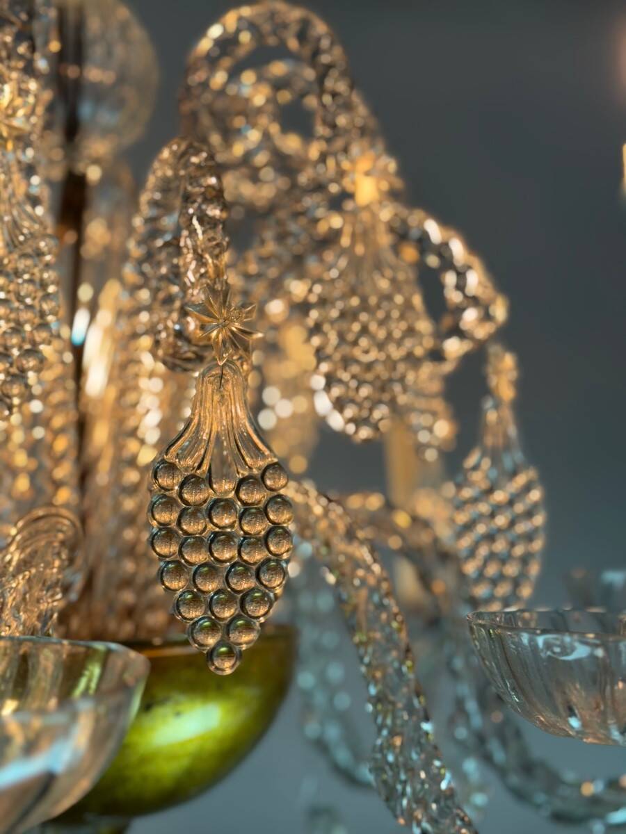 Liège chandelier in blown, molded and pinched glass, circa 1900