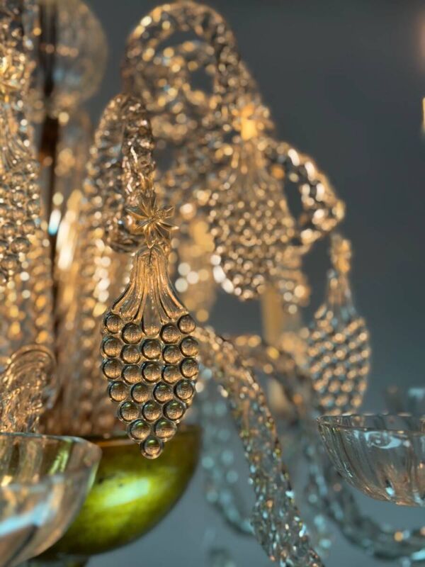Lustre liégeois en verre soufflé, moulé et pincé, vers 1900