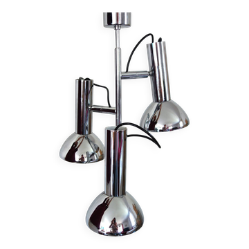 Chrome metal 3-spot chandelier from the 1970s.