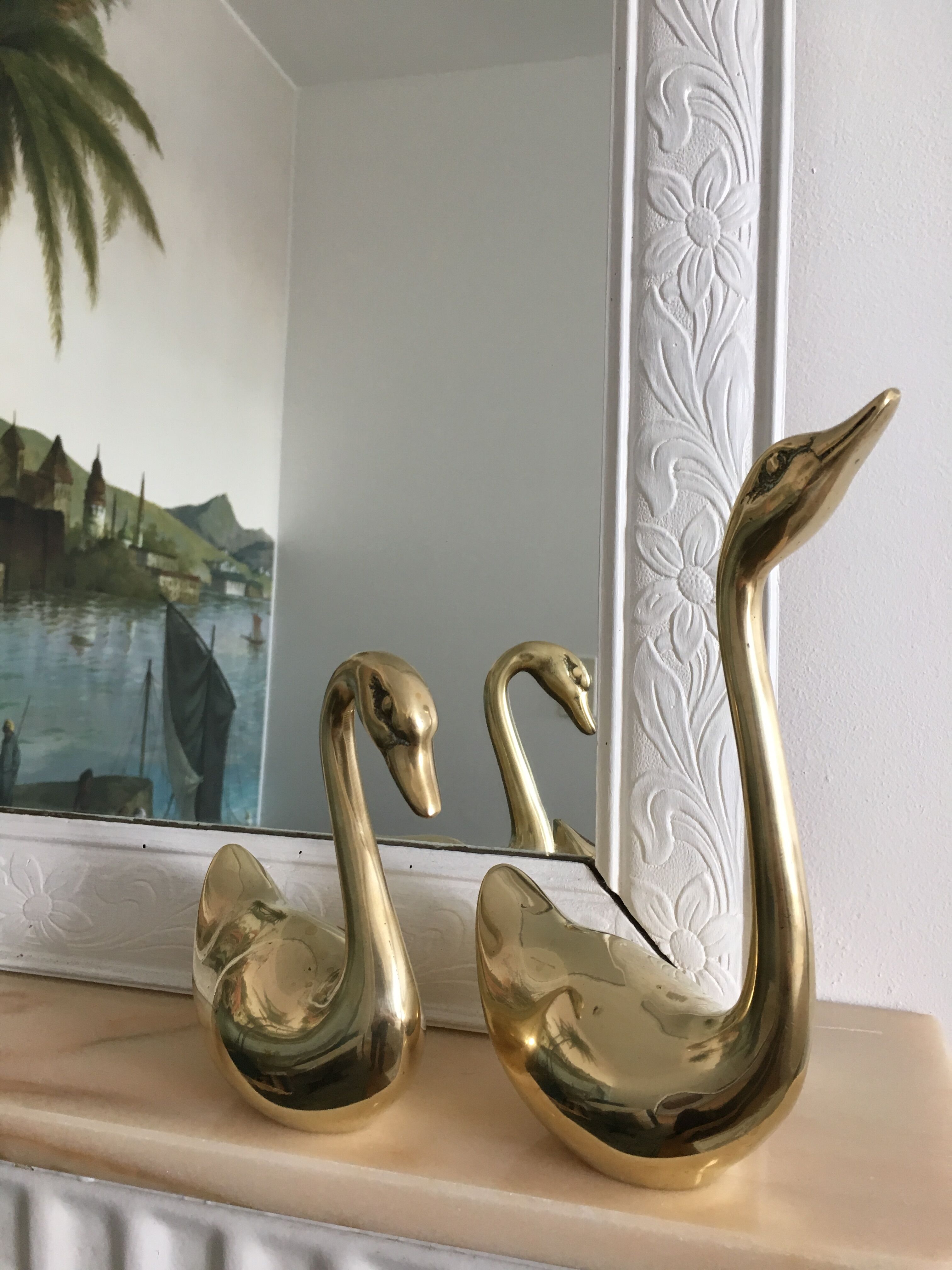 Pair of swans brass year 1970