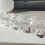 Lot of 5 Small Digestif/Liqueur Glasses. Cut Bohemian crystal. Floral.