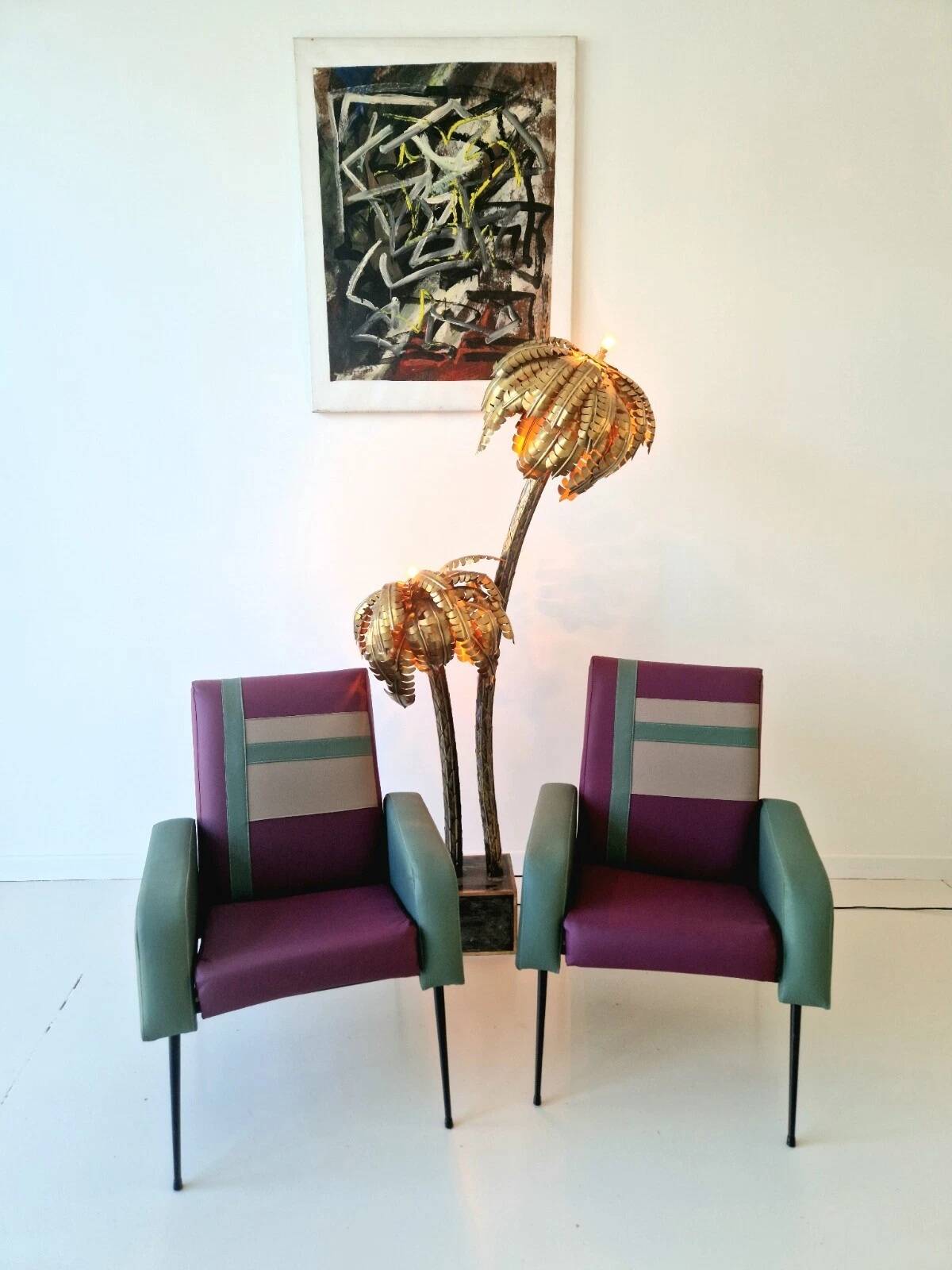 Vintage Hollywood Regency Brass Palm Tree Floor Lamp Maison Jansen Style 1970