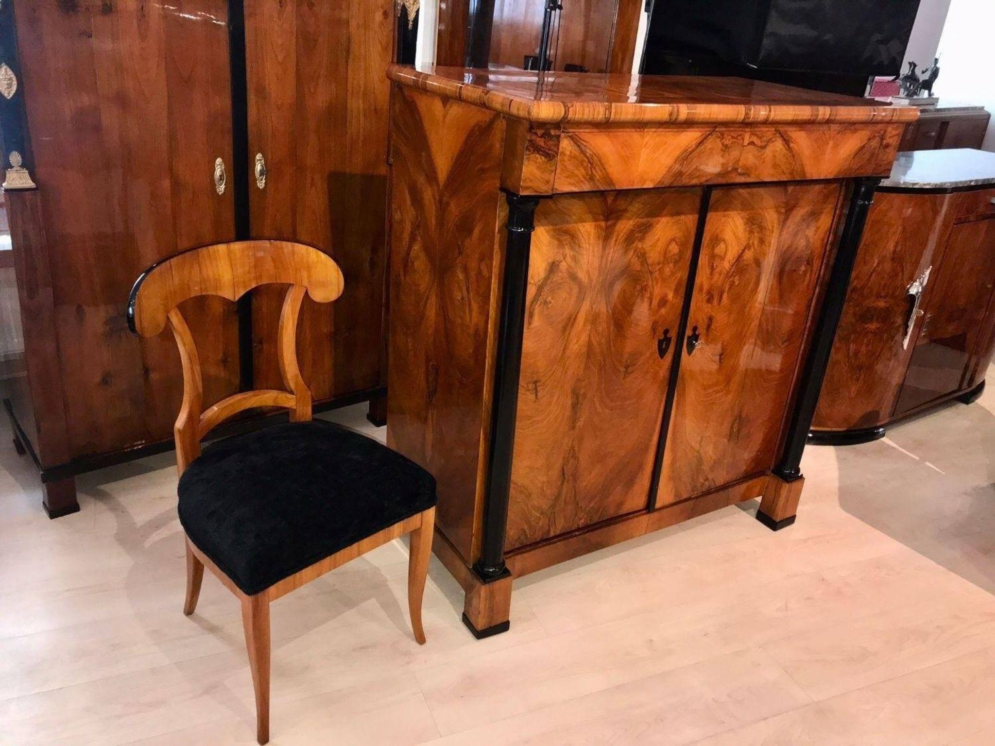 Large Biedermeier Half-Cabinet in Ebonized Walnut, South Germany, 1820