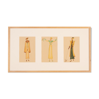 Esquisses de mode Art Déco, gouache sur papier, 93 x 52 cm