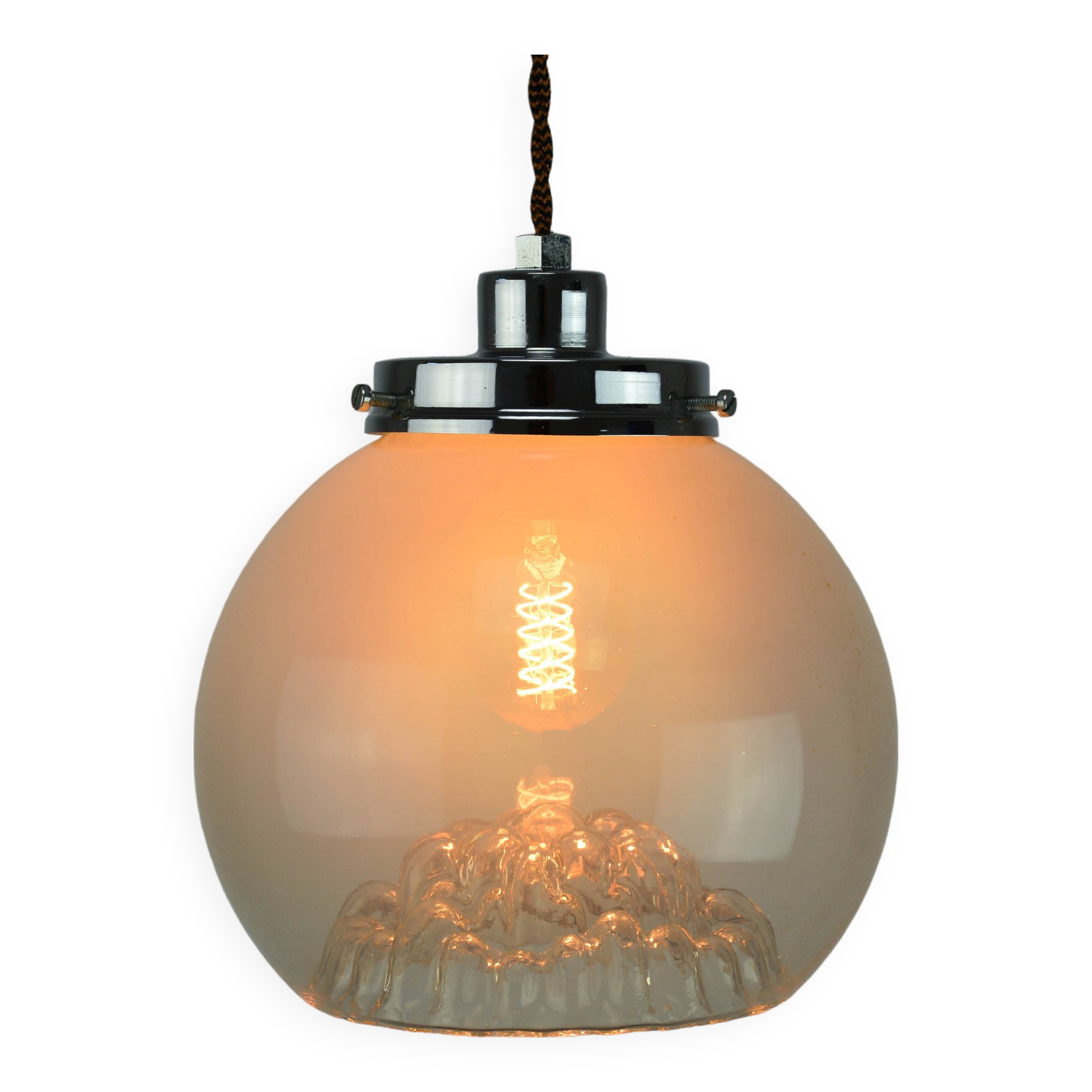 Mid-Century Italian Chrome and Murano Glass Pendant Lamp
