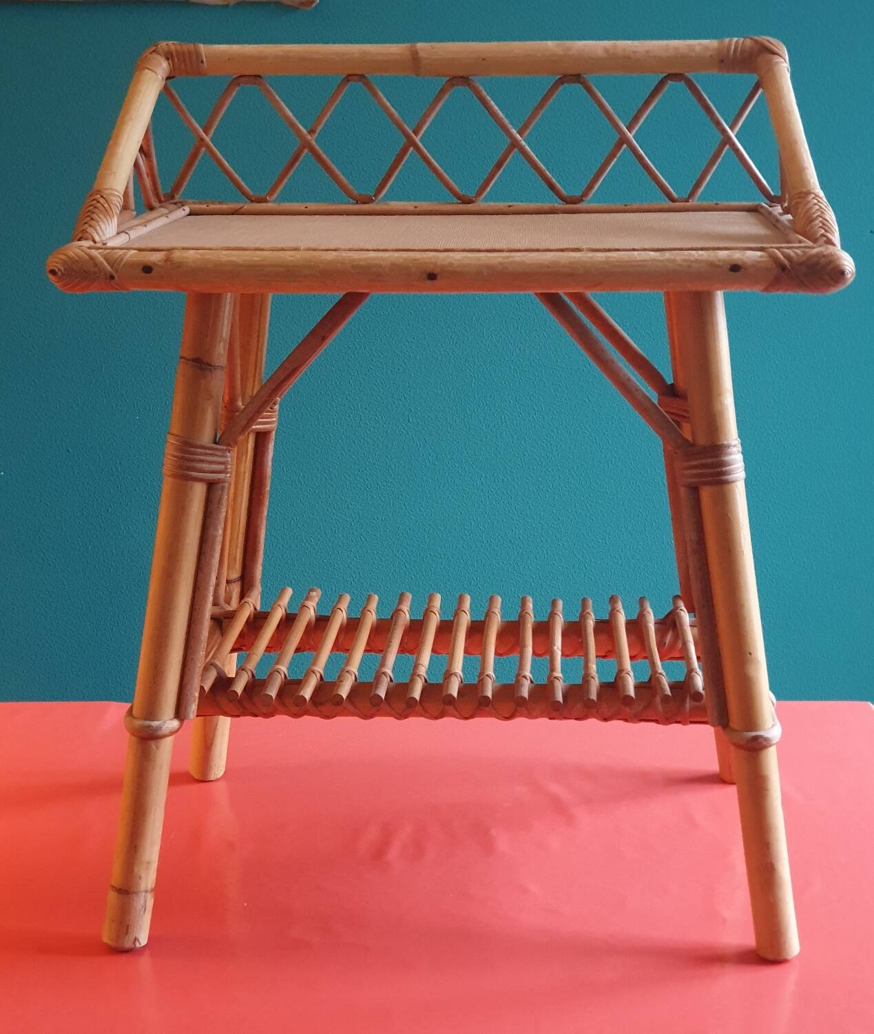 Rattan serving trolley