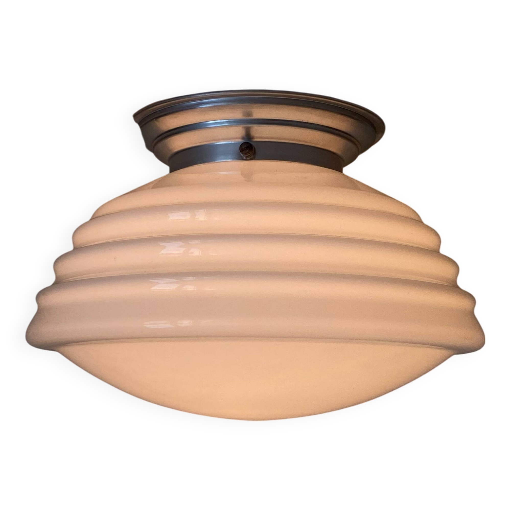 Round ceiling light, white opaline glass, antique lighting fixture