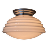 Round ceiling light, white opaline glass, antique lighting fixture
