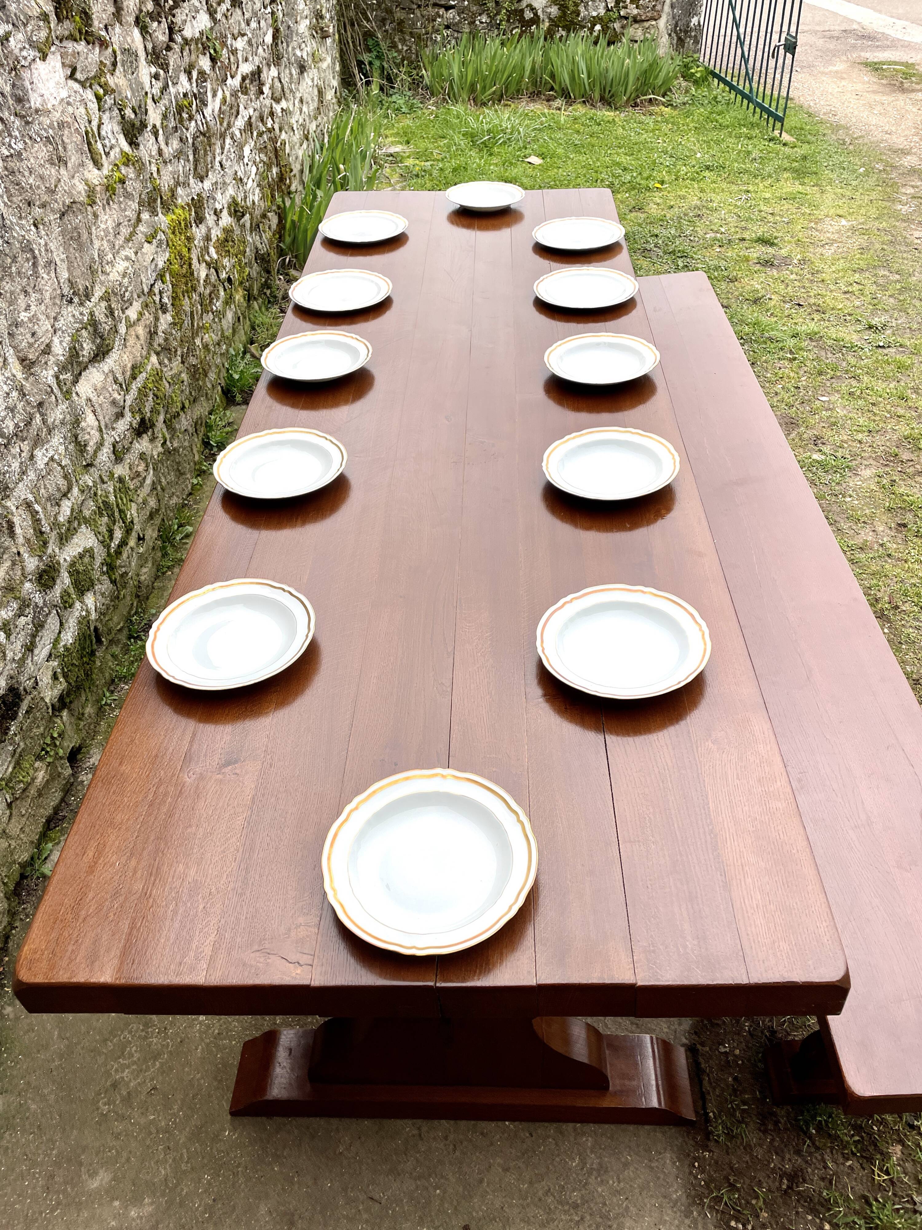 Monastery table and its two solid oak benches from 1950.