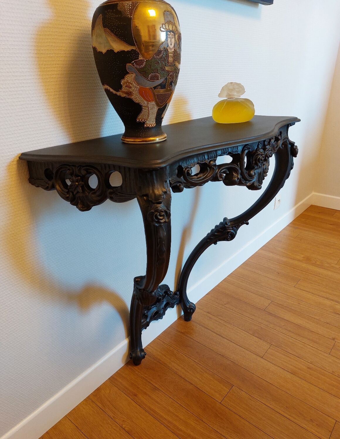 Baroque wall console, steel black
