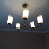 Brass and opaline chandelier