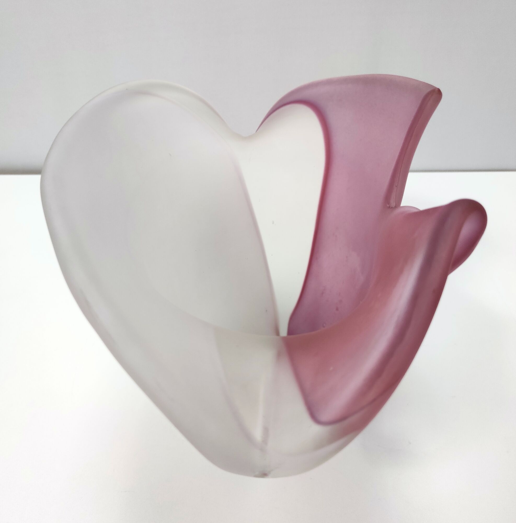 Stunning Double Color White and Pink Etched Murano Glass Vase, Italy, 1980s